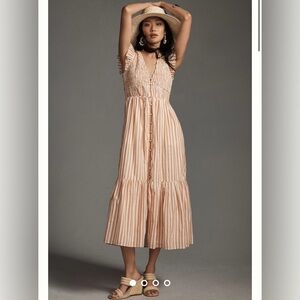 NWT! Anthropologie The Peregrine Midi Dress Striped Tan Color Cedar Size 1X